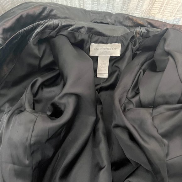 Vintage Liz Claiborne Shiny Leather Zip-Front Jacket - XL Lizsport - Picture 6 of 8
